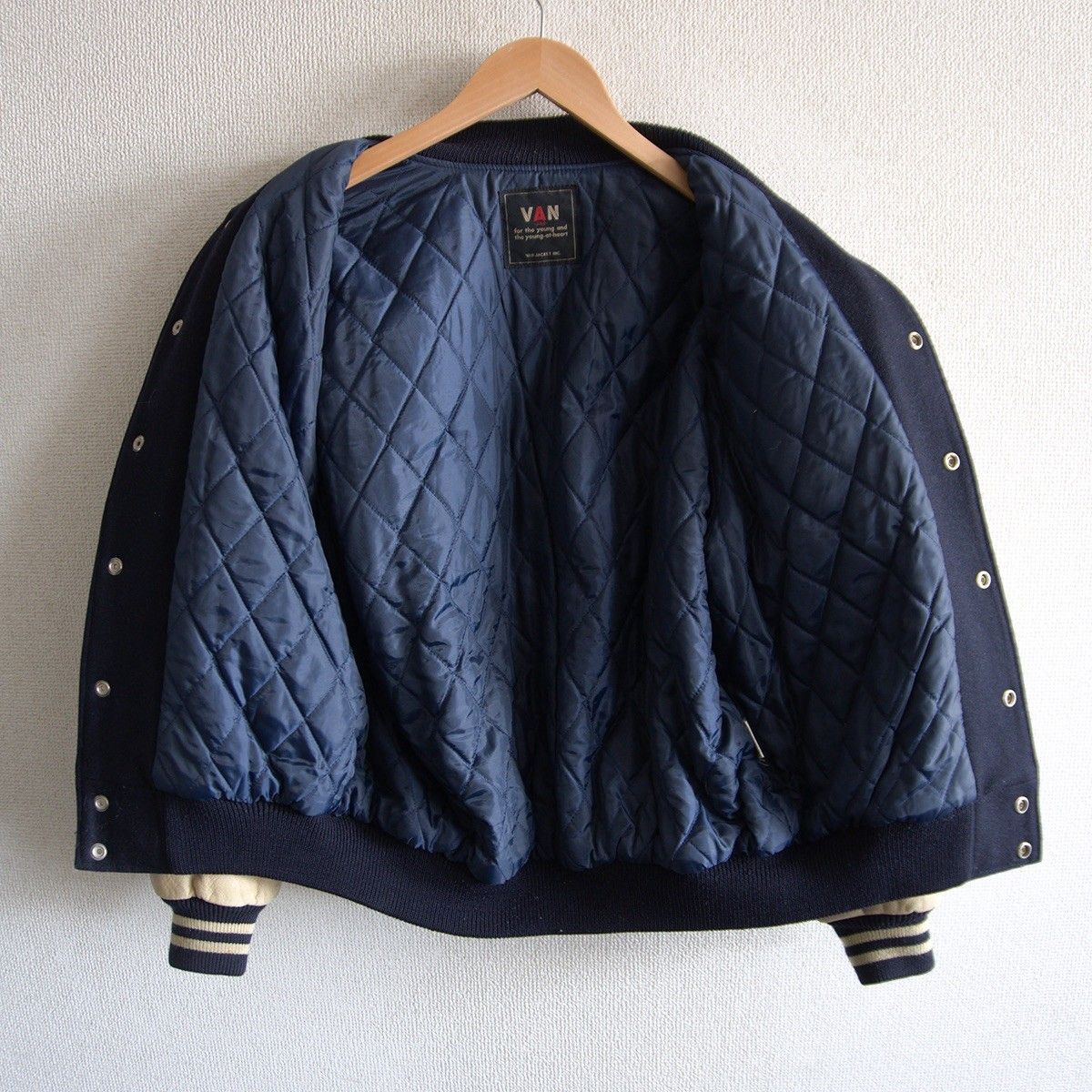 雰囲気抜群】VAN JAC【袖レザー スタジャン】M ヴァン ワッペン