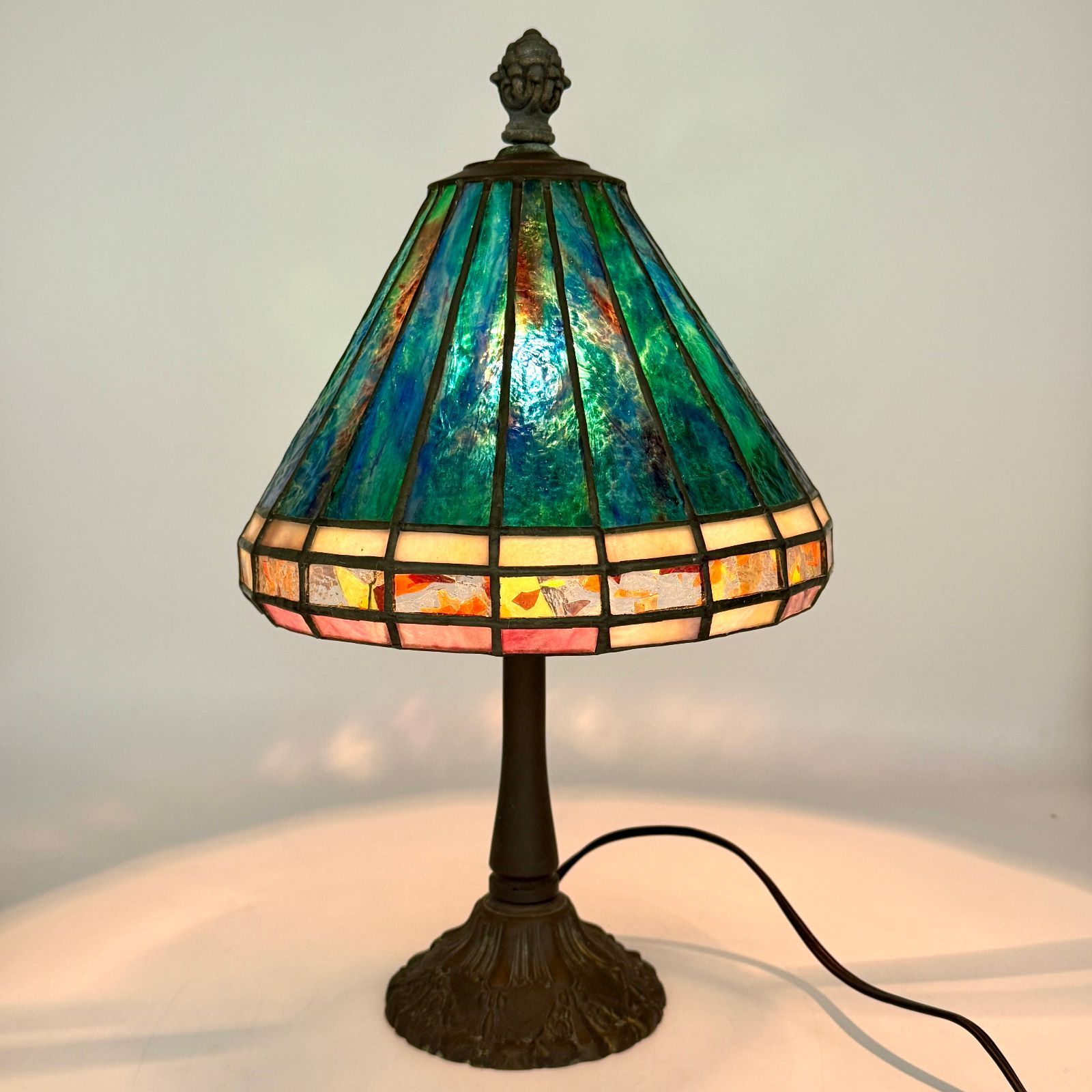 ステンドグラス テーブルランプ アンティーク調 ブルー基調 昭和レトロ