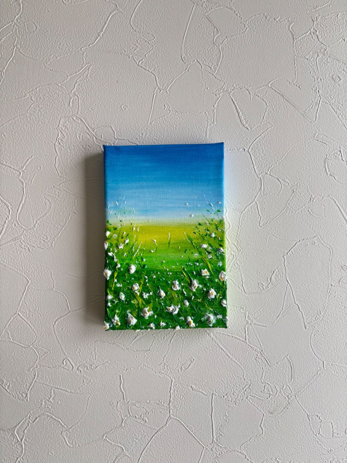 原画ハガキサイズのテクスチャーパネルアート⭐︎シロツメクサの草原