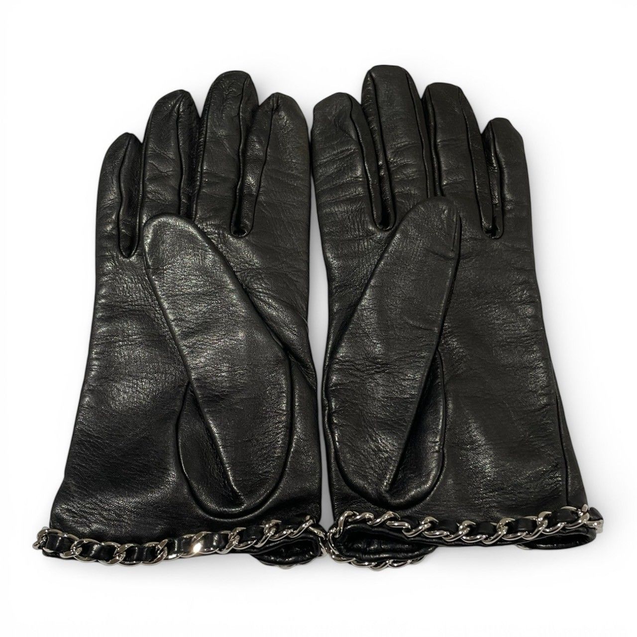 CHANEL (シャネル) ココマーク チェーン装飾レザーグローブ ブラック 7