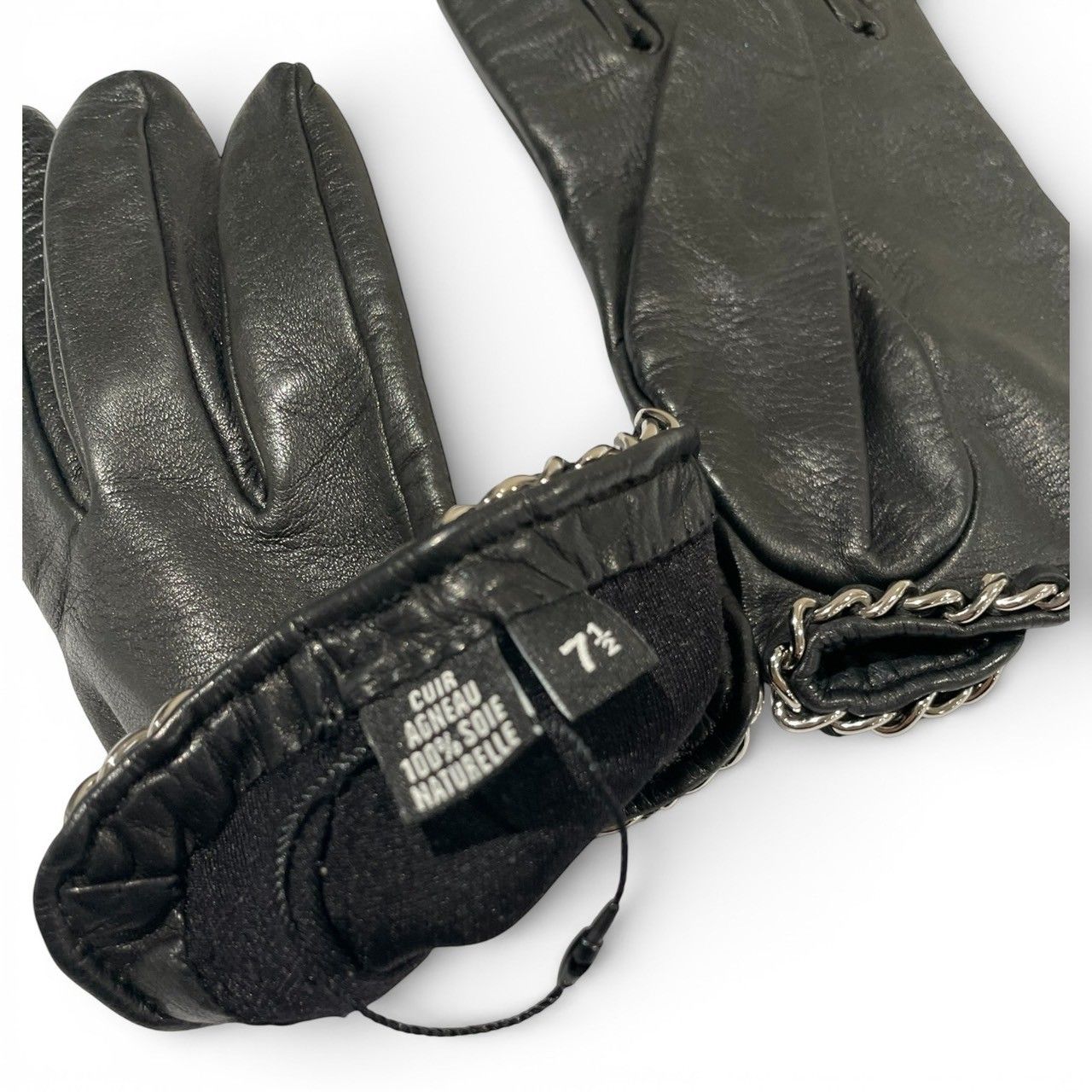 CHANEL (シャネル) ココマーク チェーン装飾レザーグローブ ブラック 7