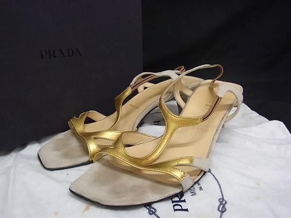 PRADA プラダ レザー×スエード ヒール サンダル 表記サイズ 36 1/2 (約