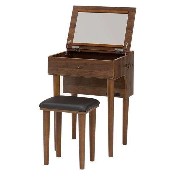 化粧台 鏡台 約幅50cm ダークブラウン 木製脚付き デスク兼用