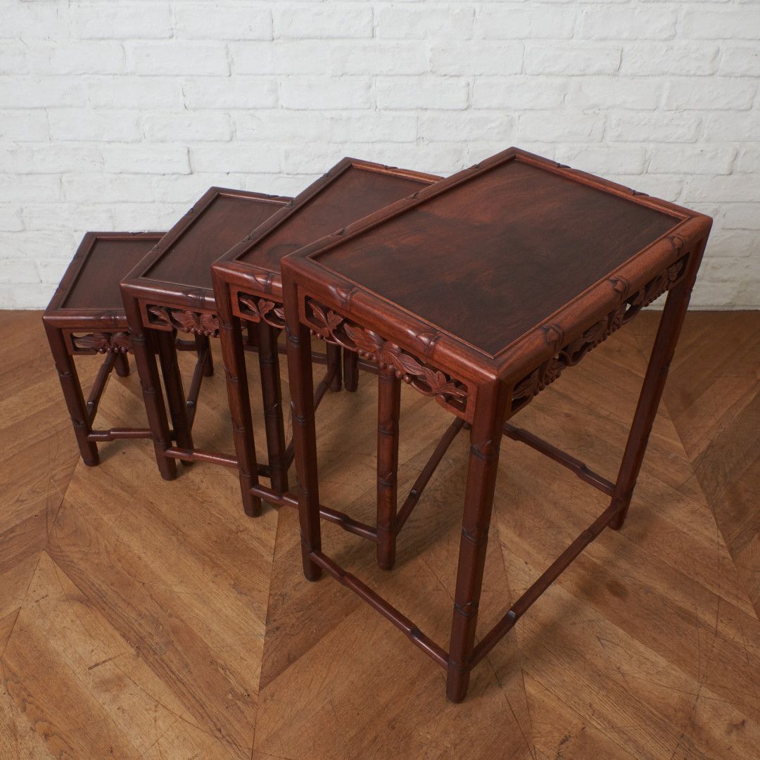 唐木家具 花梨 4連 ネストテーブル 花台 飾り台 カリン 無垢材 飾台