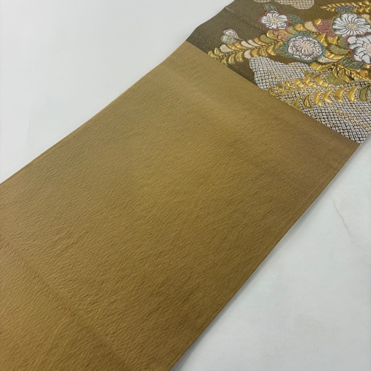美品】 袋帯 秀品 辻が花 雲文 箔 金糸 茶色 六通 正絹 【中古