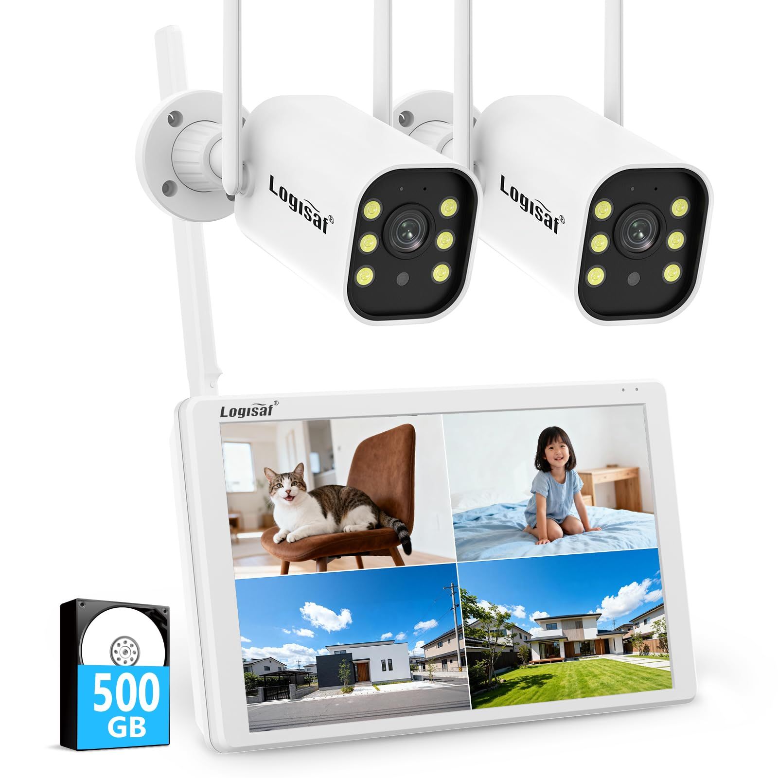 新品】【800万画素対応・信号強化】防犯カメラ 屋外 2台 モニター付き