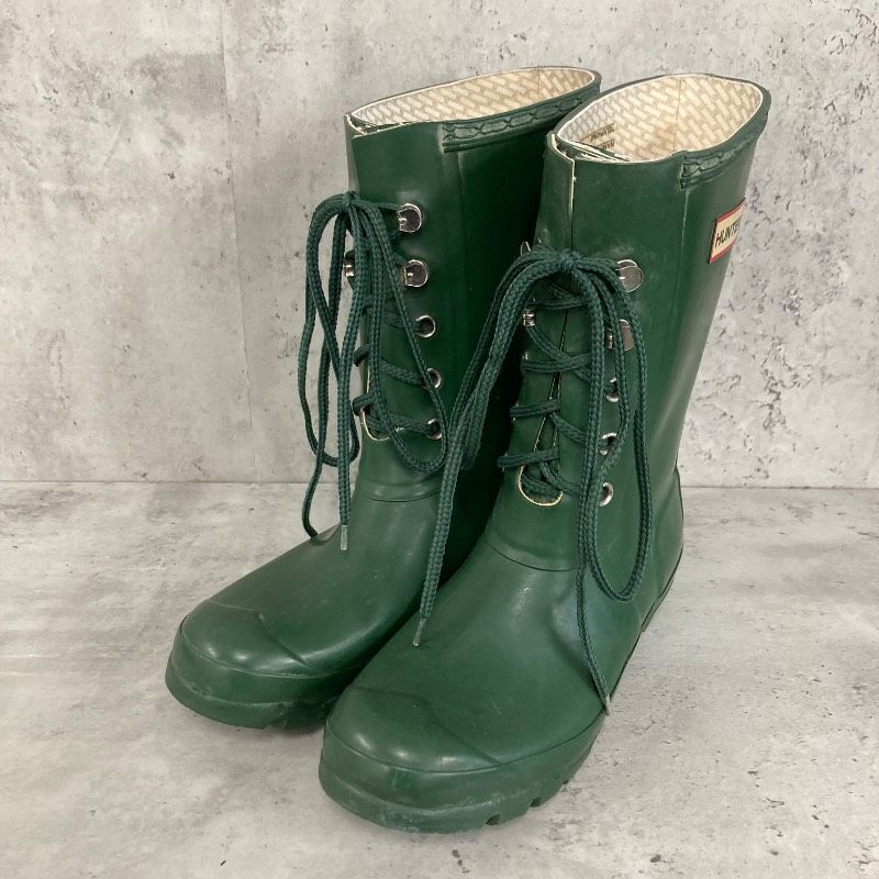 HUNTER ハンター レースアップレインブーツ グリーン ラバーブーツ