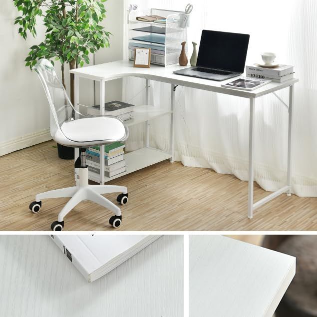 在庫処分】【ホワイト】広いスペース パソコンデスク L字 120cm 2段