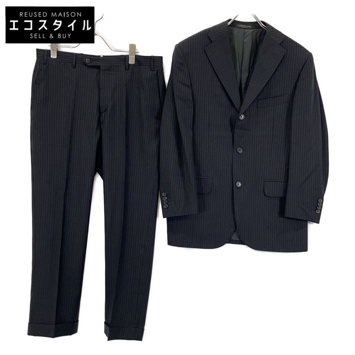 CORNELIANI コルネリアーニ ﾌﾞﾗｯｸ ｳｰﾙ ｽﾄﾗｲﾌﾟ ｽｰﾂ 46 - メルカリ