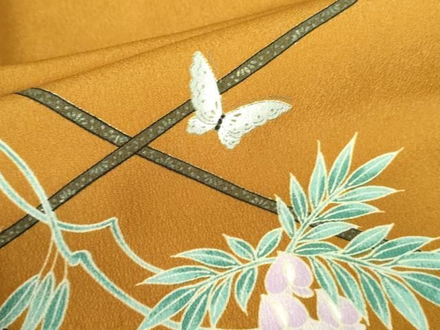 平和屋着物□訪問着 枝垂れ藤 舞蝶文 暈し染め 金彩 正絹 逸品