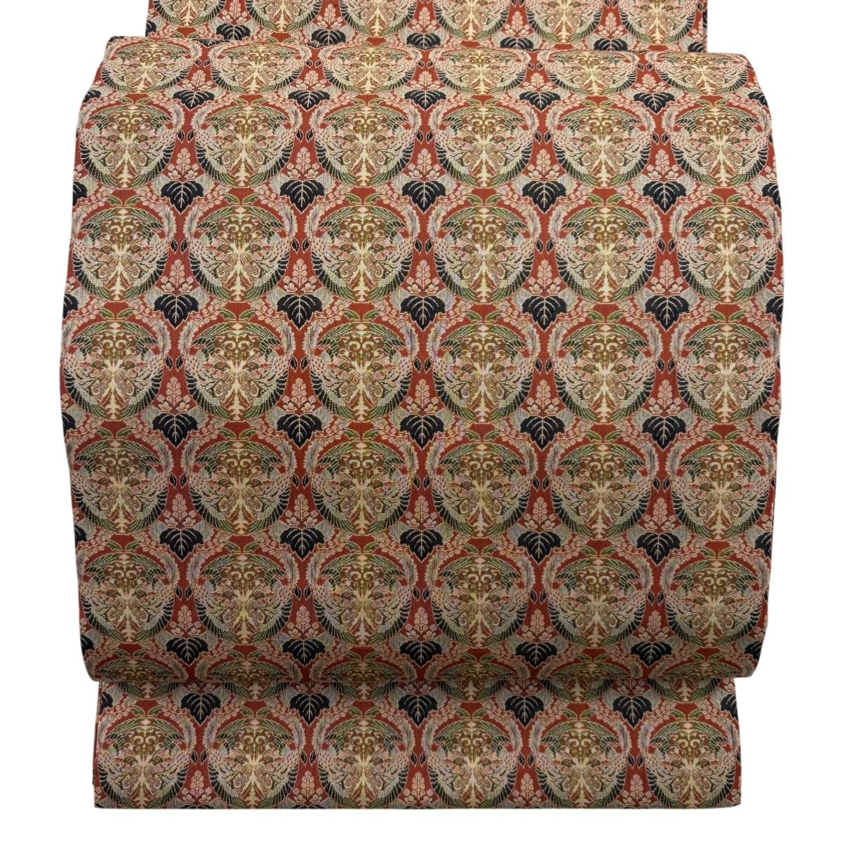 美品】 開き名古屋帯 名品 龍村美術織物 比翼仕立て 壬生寺裂 赤茶