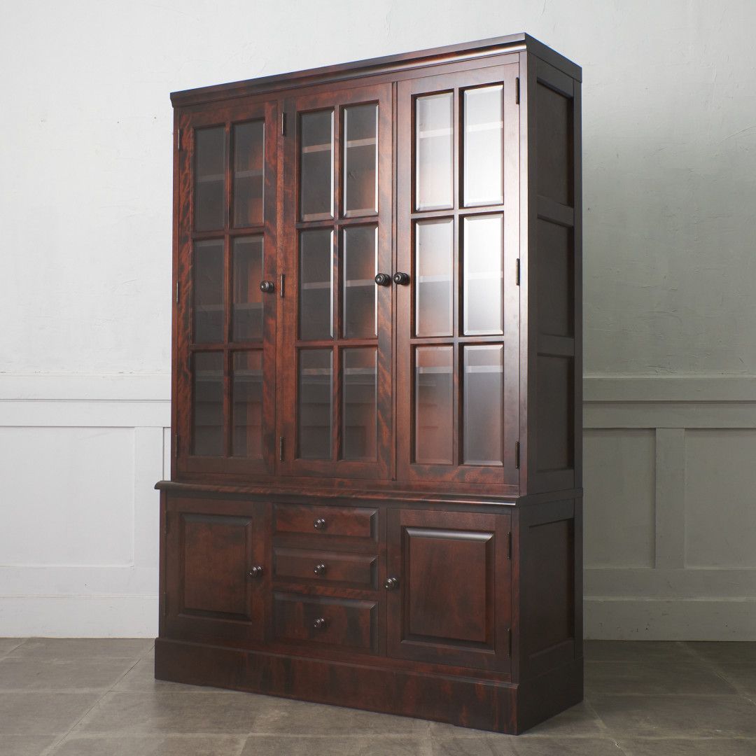 北海道民芸家具 本箱 #118 書棚 3面扉 本棚 カップボード 飾り棚 食器