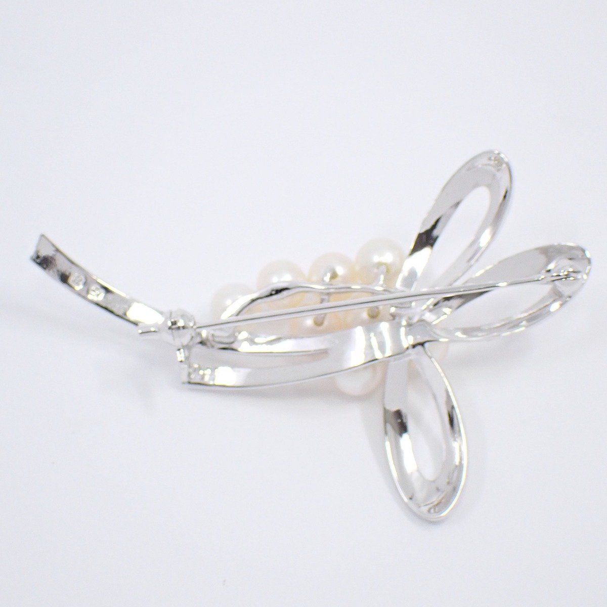 MIKIMOTO ミキモト リボン リーフモチーフ ブローチ シルバー/パール8