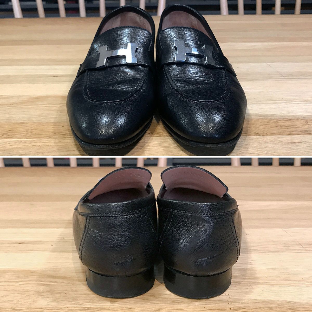 良品】エルメス モカシンパリ ローファー ブラック シルバー金具 36.5