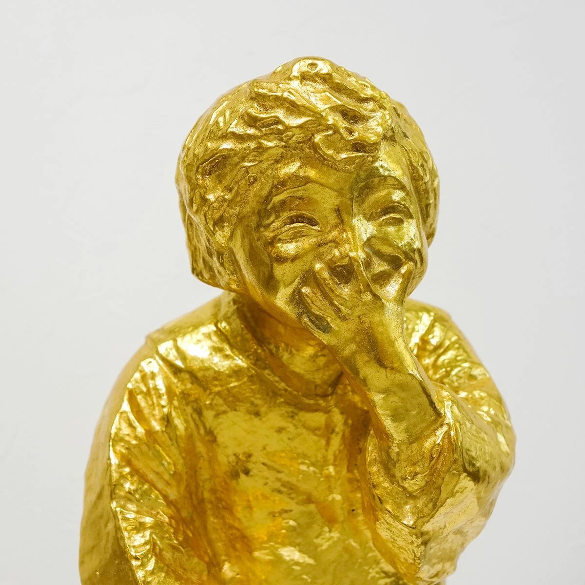 彫刻 北村西望 「喜ぶ少女」 ブロンズ像 銅製 金箔仕上げ 高さ28cm 桐