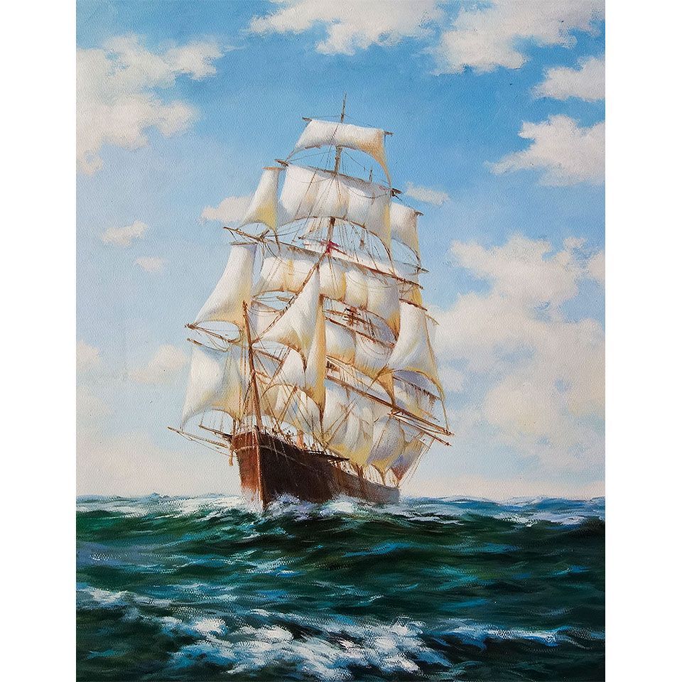 絵画 油彩画 F6号「帆船」手描き 額付き 油絵 肉筆 海洋画 風景 開運