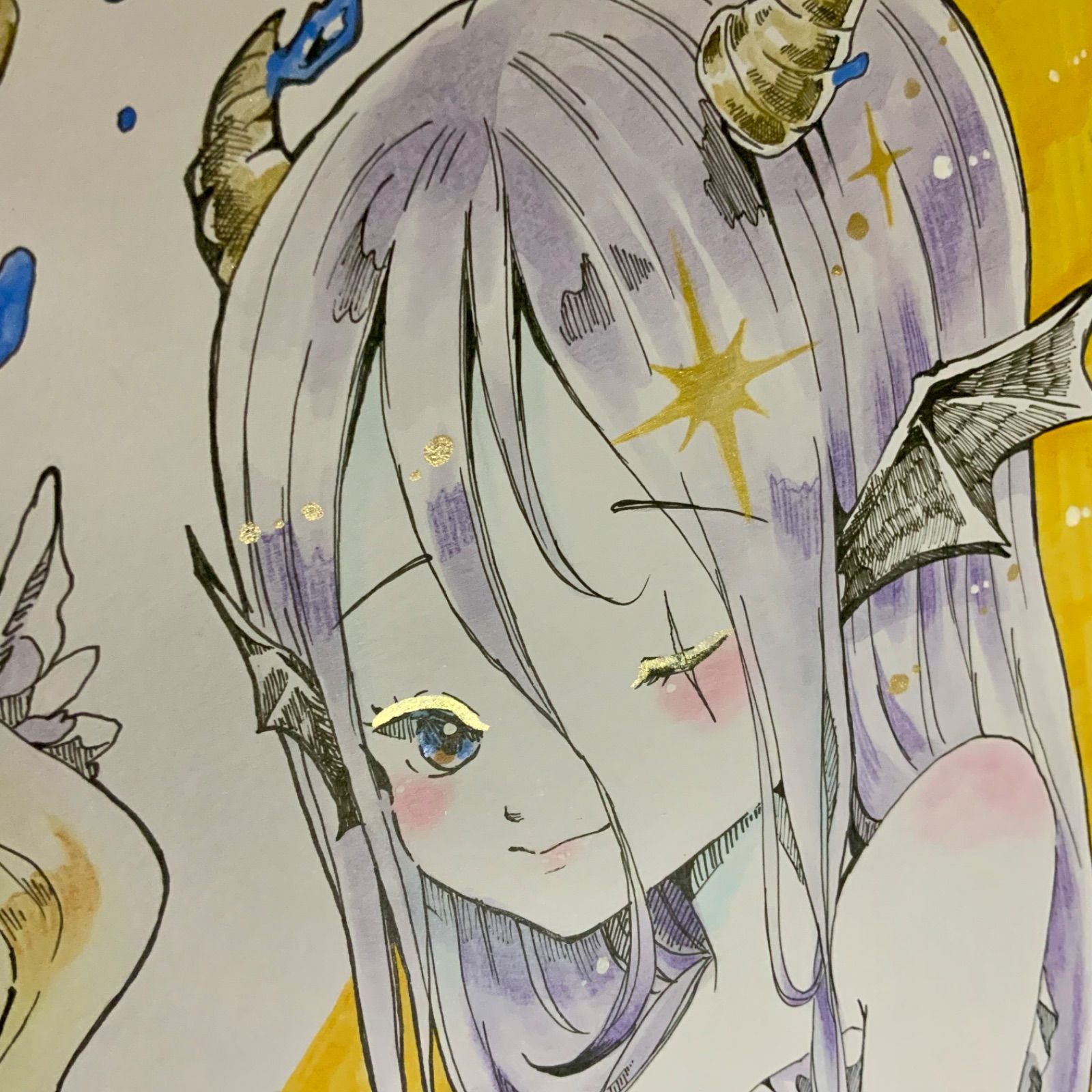 オリジナルイラスト 天使と悪魔ちゃん 色紙大 手描き 原画 女の子