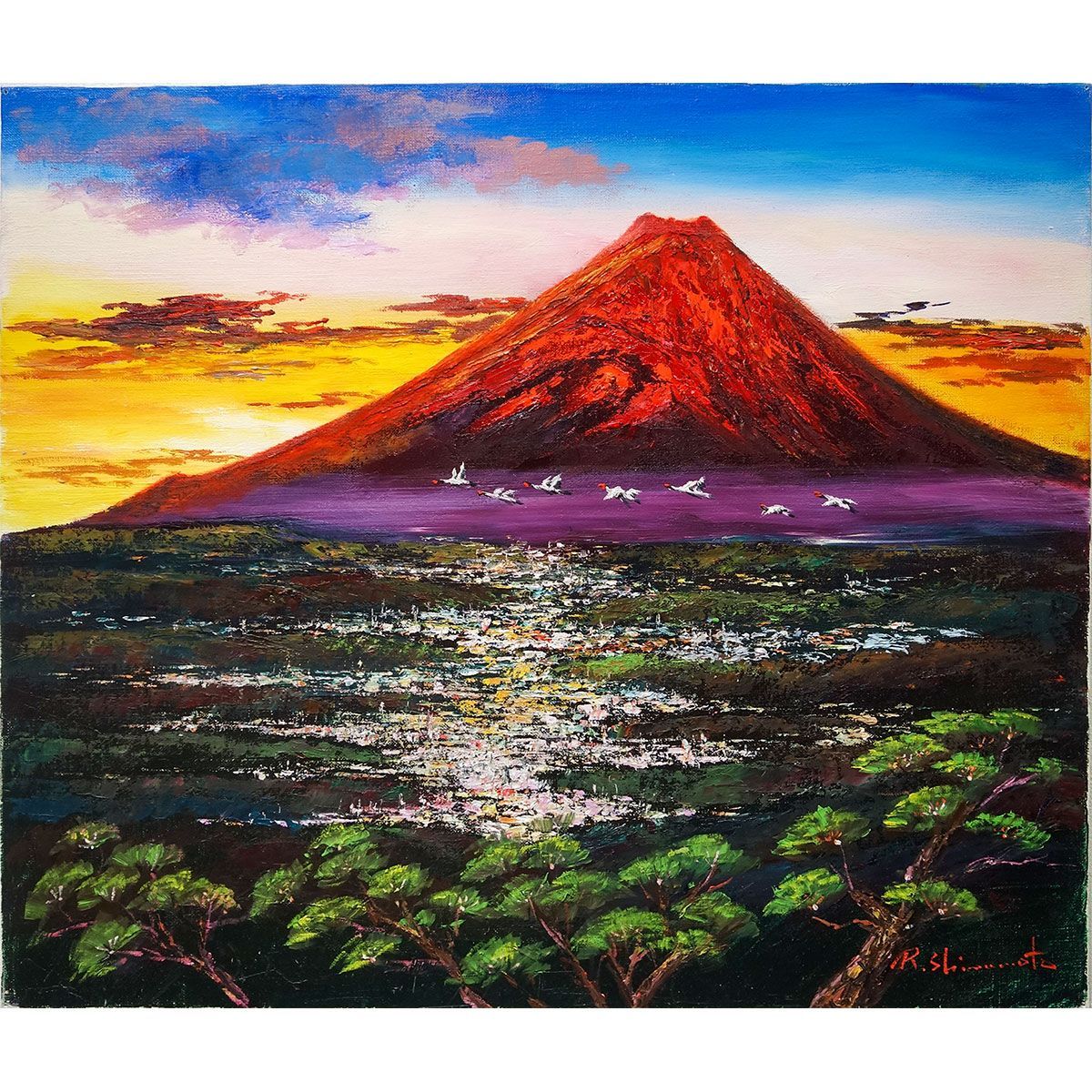 島本良平 令和赤富士 油彩画 島本良平 令和赤富士 油彩画