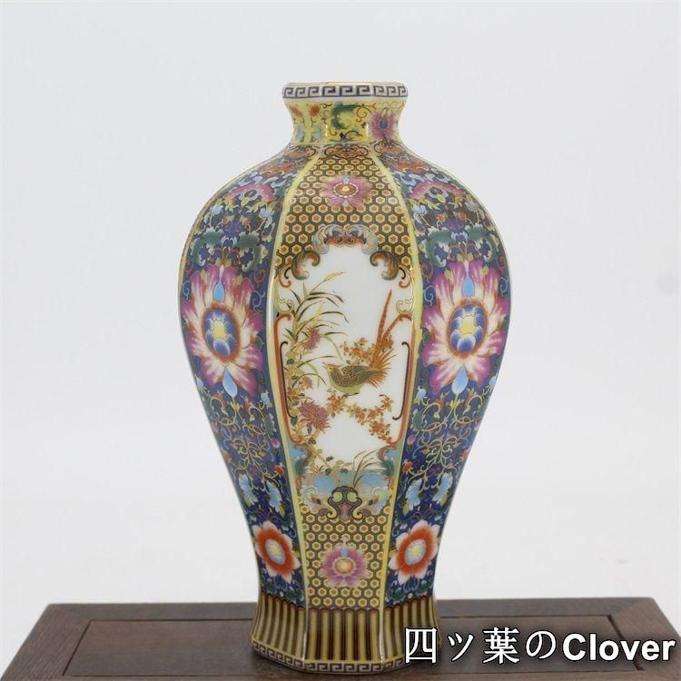 琺瑯彩花鳥八方梅瓶 景徳鎮 陶磁器 装飾品 現代工芸品 美術品 置物
