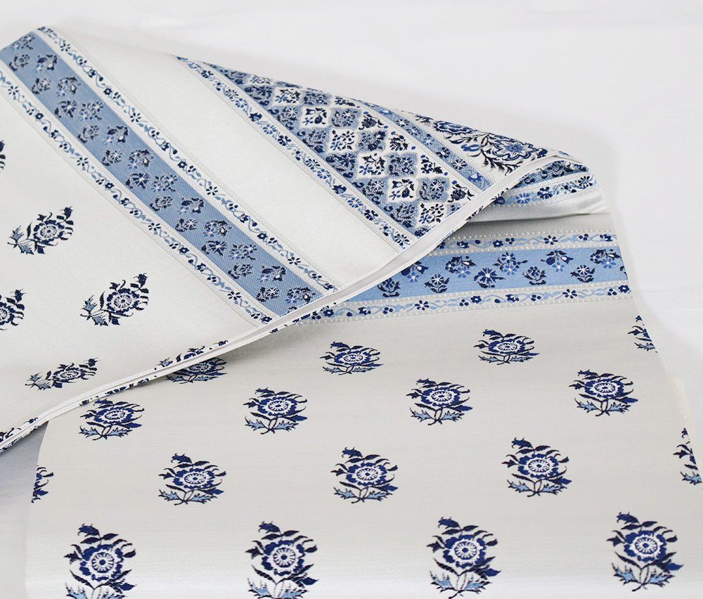 藍染 2400織 訪問着用 西陣織袋帯 正絹 オフホワイト 薄グレー 藍色