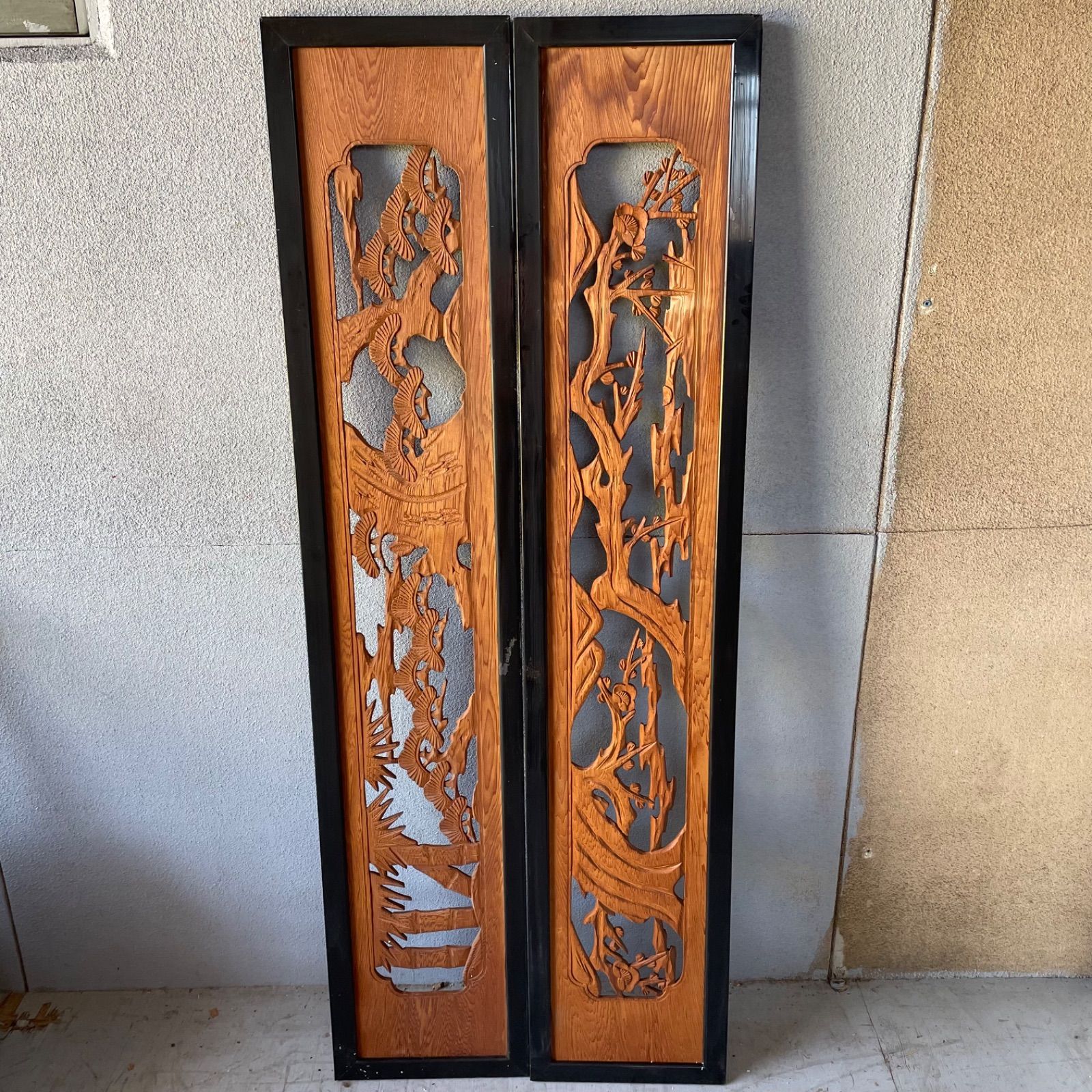 欄間 2枚セット 木彫 彫刻 和室 床の間 らんま 昭和 リフォーム - メルカリ