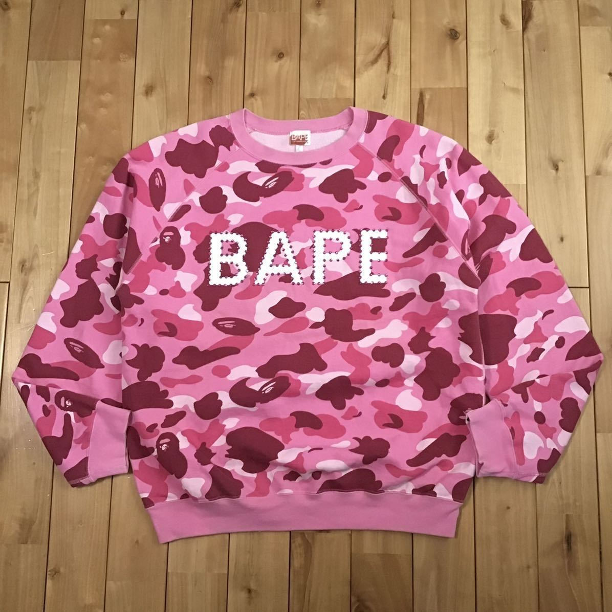 ピンク スワロフスキー BAPE LOGO 長袖 スウェット Mサイズ a bathing