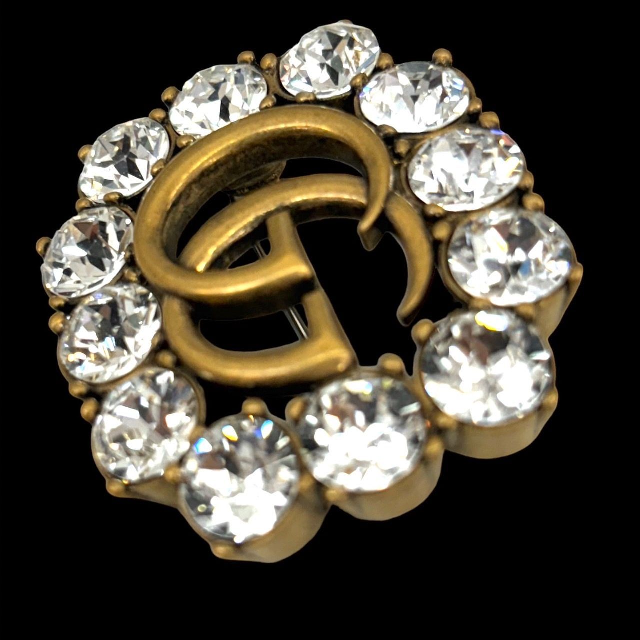 GUCCI グッチ ブローチ GGマーモント GG柄 ラインストーン クリスタル