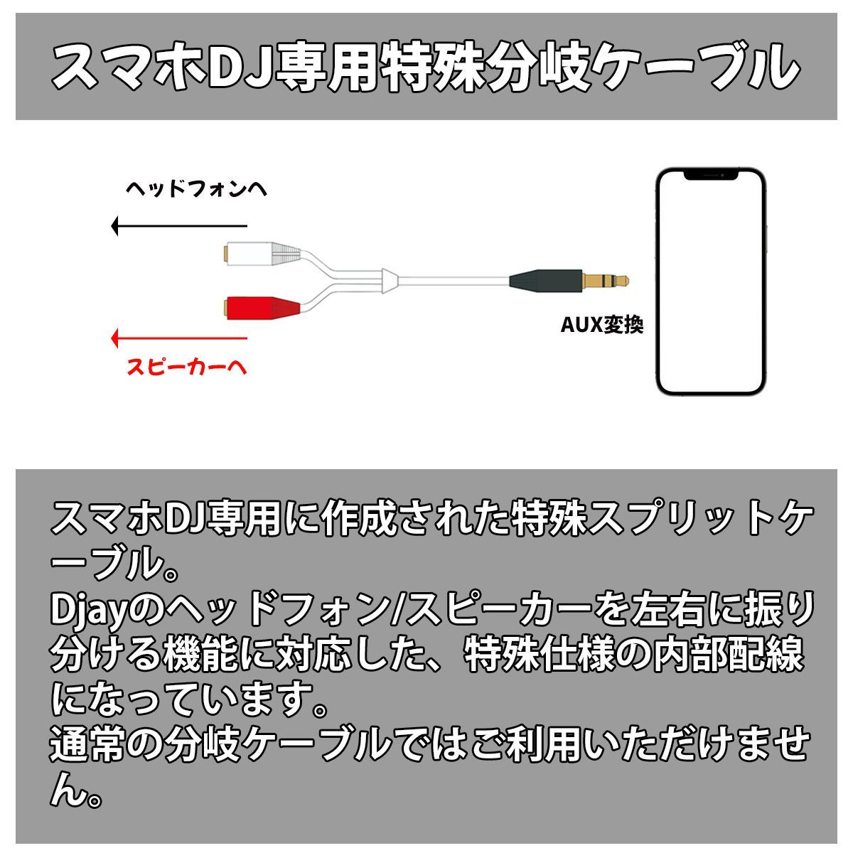 DJ専用スプリットケーブル（DDJ-200/DDJ-FLX2/DDJ-FLX4/djay対応