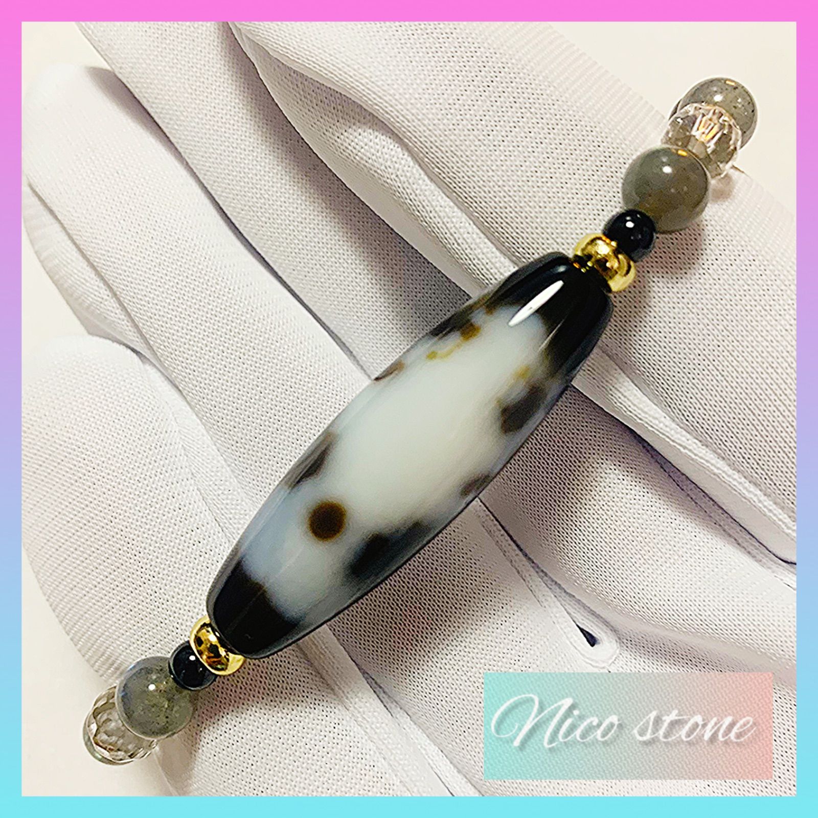 新商品】三面大黒天・白蛇天珠（高級至純天珠）ブレスレット｜金運と