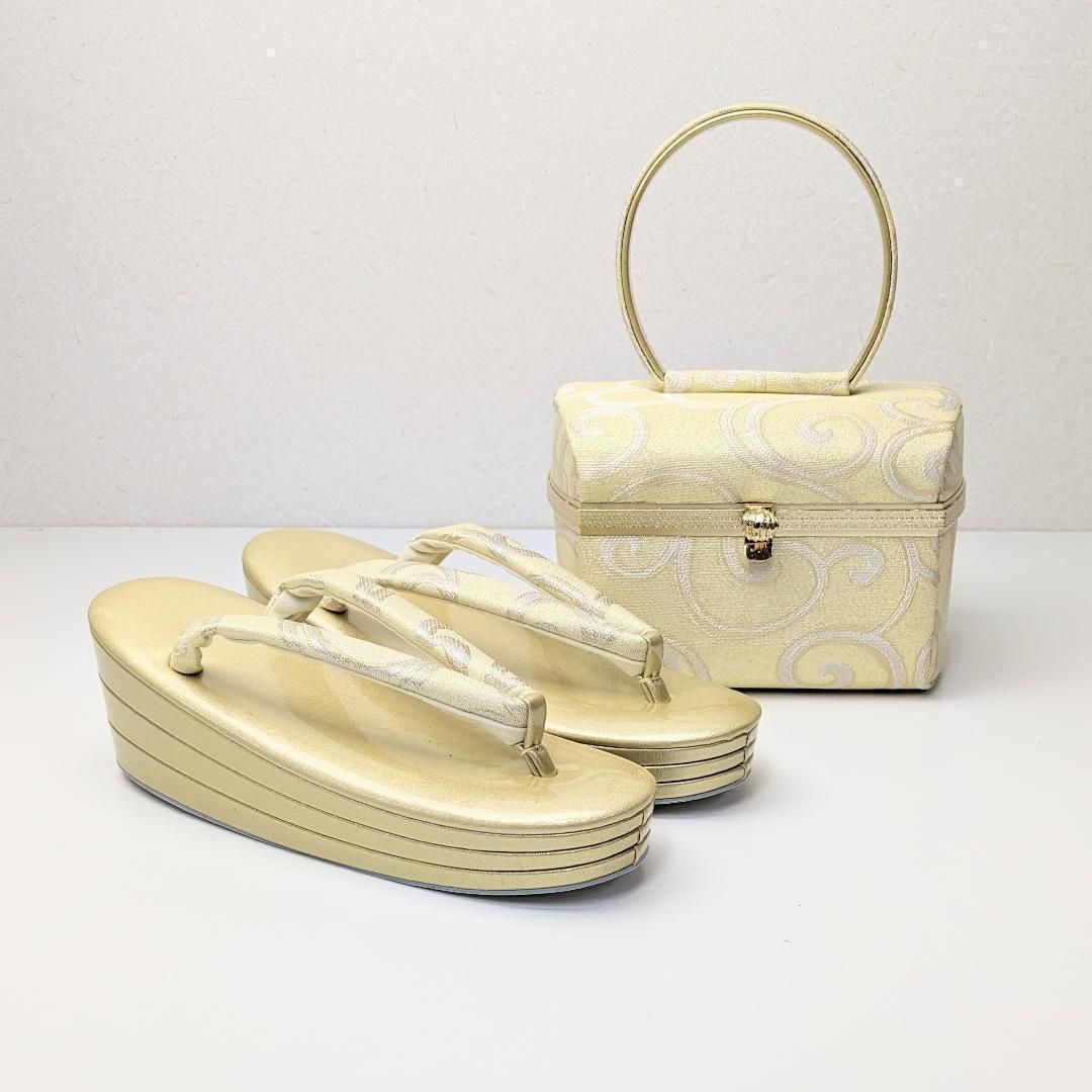 草履バッグセット ゴールド フォーマル 帯地 ゴールド S〜3Lサイズ