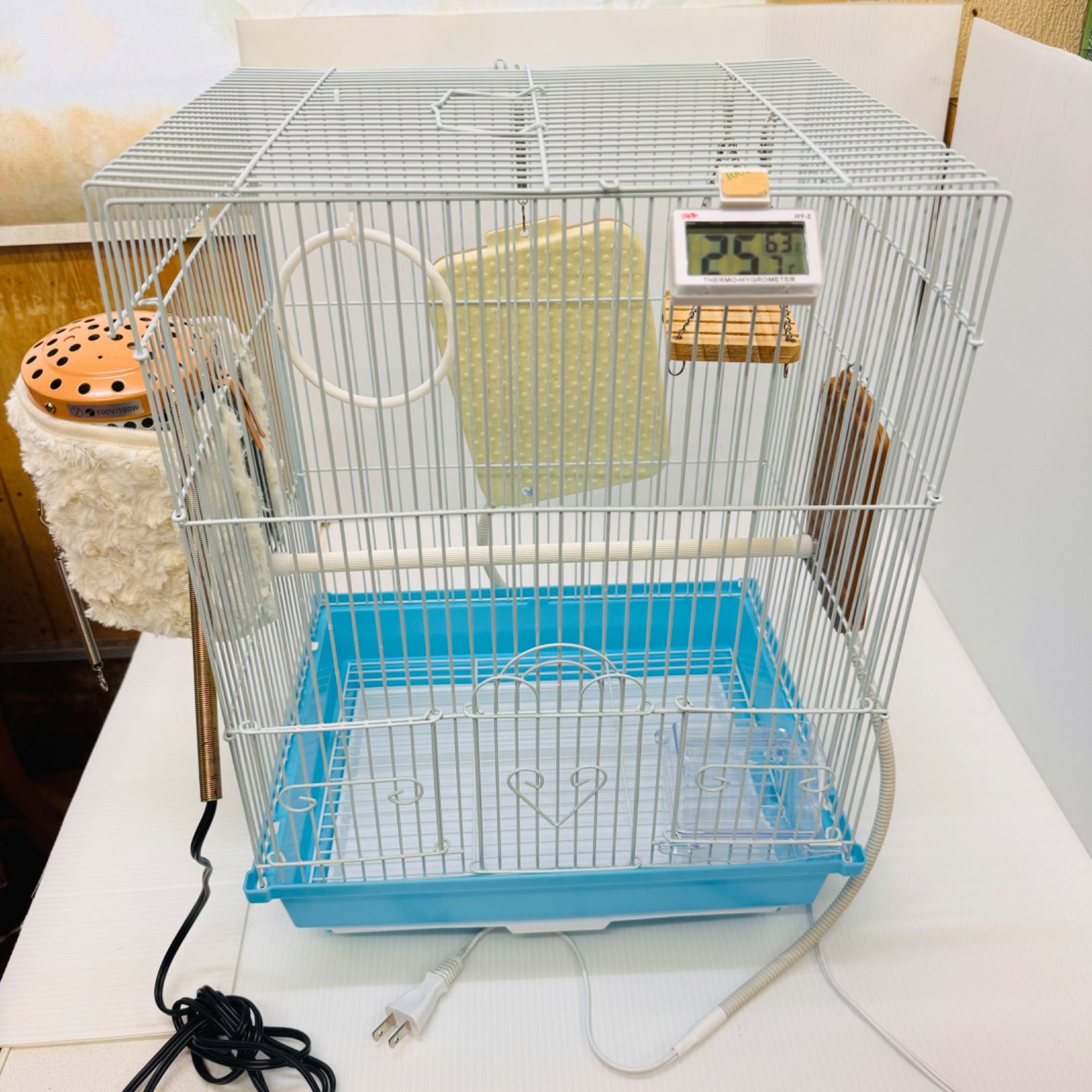 インコ飼育セット 鳥かご ヒーター3機 止まり木3個 温度計 鳥餌台