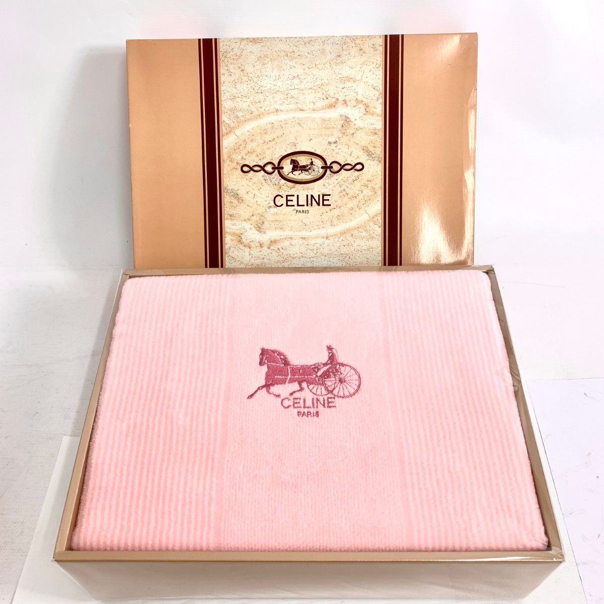美品 Celine セリーヌ 毛布 箱付 140×240cm ピンク アクリル100% 贈答