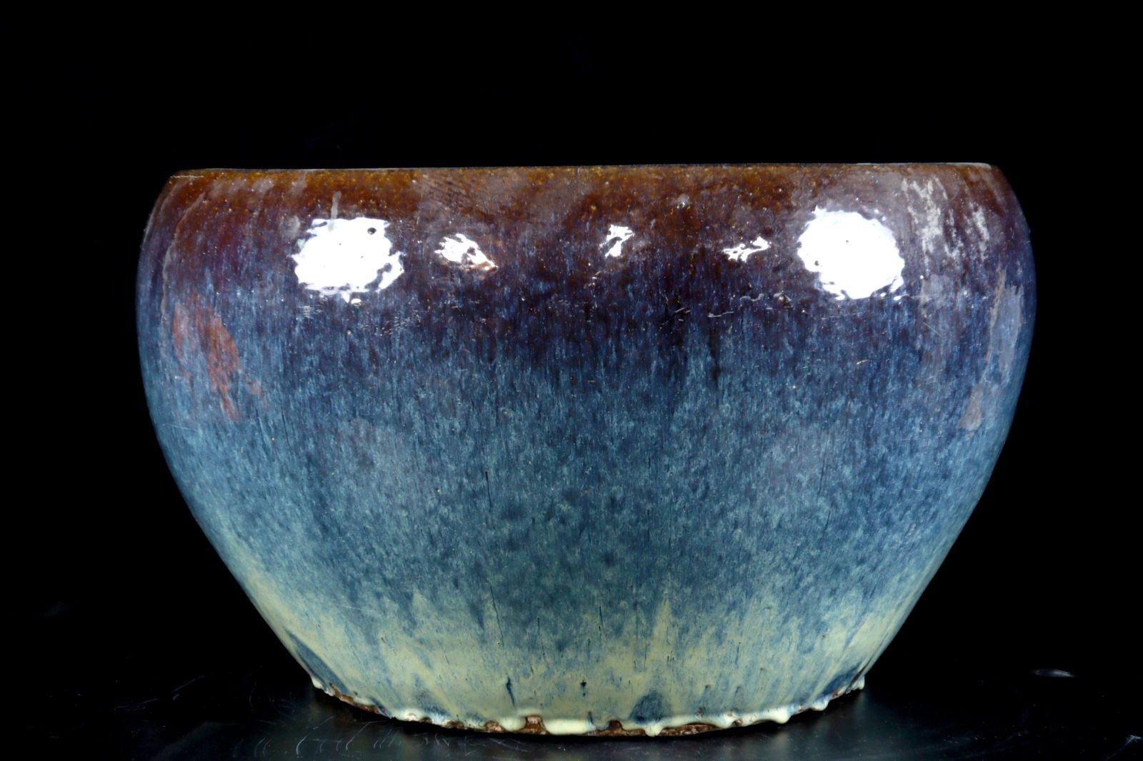 中国古玩 葛明祥造 海鼠釉大火鉢 60cm 唐物 骨董 古美術 楾 B143-S