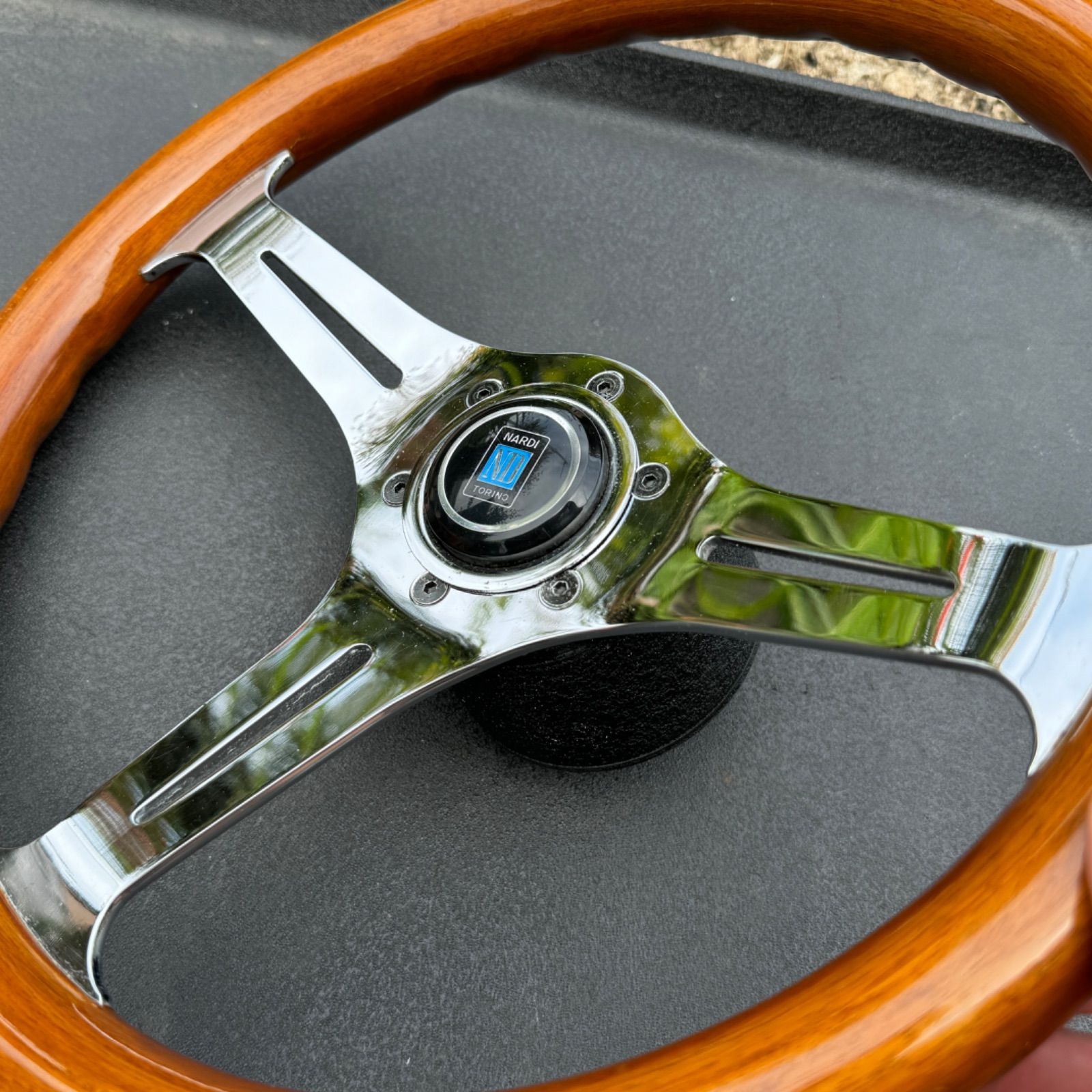 良品 エムズスピード ウッドステアリング 35パイ ホーンボタン付 当時