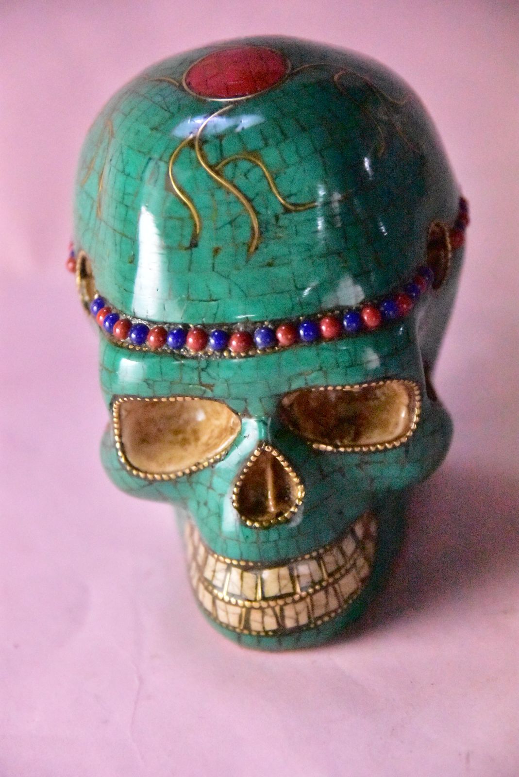 チベタンスカル カパーラ 髑髏 ドクロ トルコ石インレイ チベット仏教