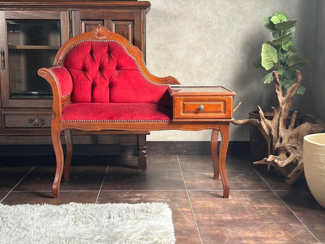 猫脚 木製 イタリア テレフォンベンチ ソファ アンティーク チェア