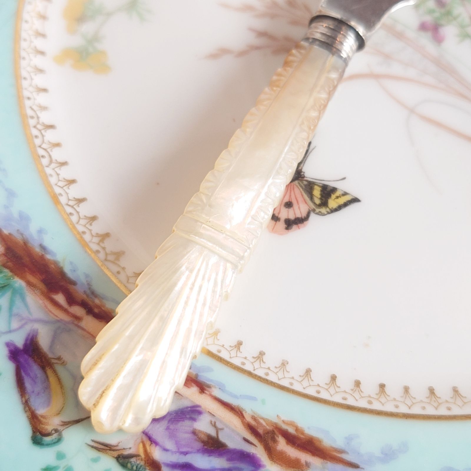 白蝶貝 マザーオブパール バターナイフ 純銀 イギリス アンティーク