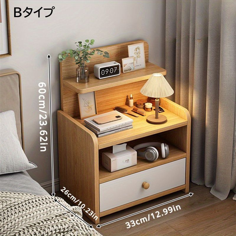 VASAGLE サイドテーブル 二段棚付き ベッドサイド テーブル