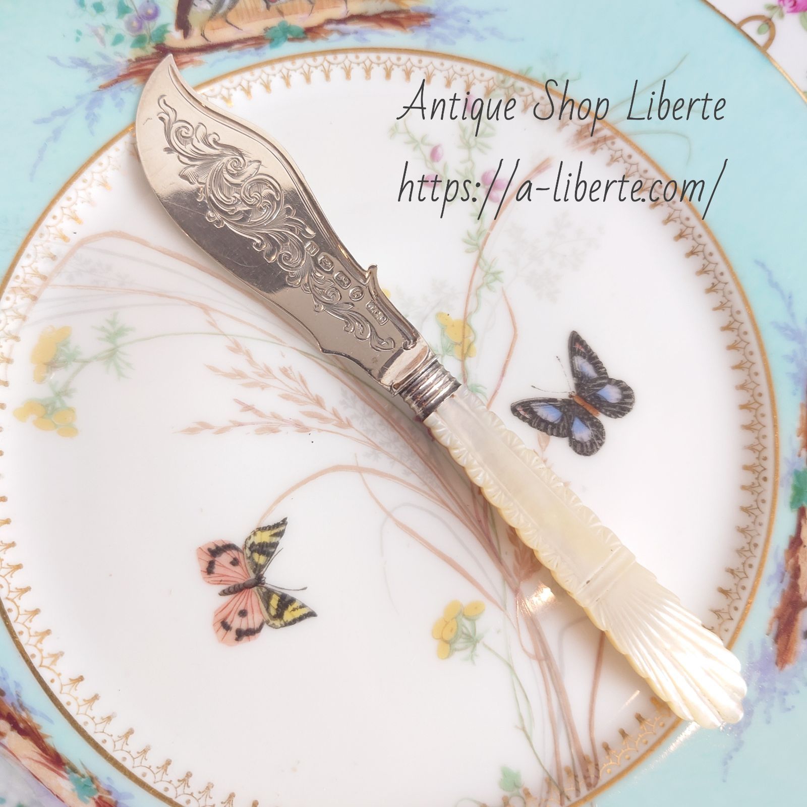 白蝶貝 マザーオブパール バターナイフ 純銀 イギリス アンティーク