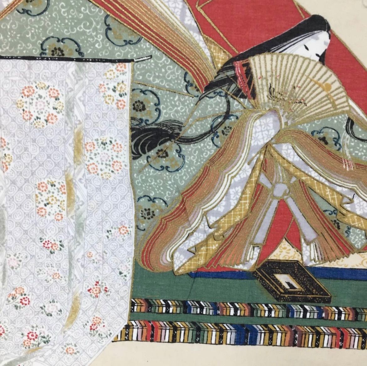 複製］百人一首 狩野探幽「持統天皇」絹本 工芸 金泥 美人画 人物画