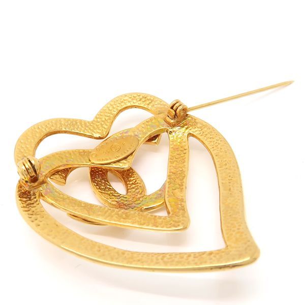 CHANEL ブローチ 95P ダブルハート ココマーク GP ヴィンテージ