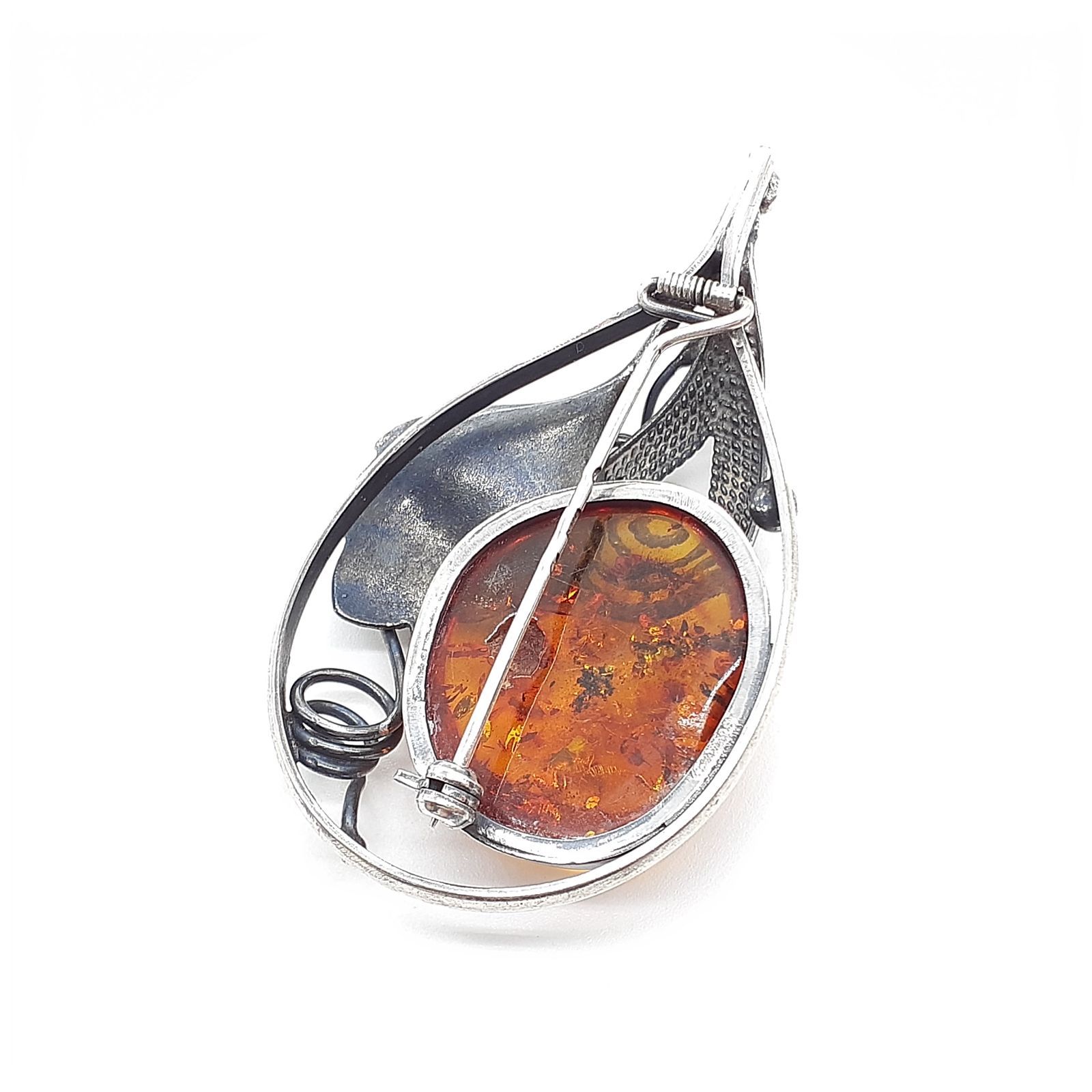 ブローチ SILVER 925 シルバー 琥珀 コハク アンバー ポーランド