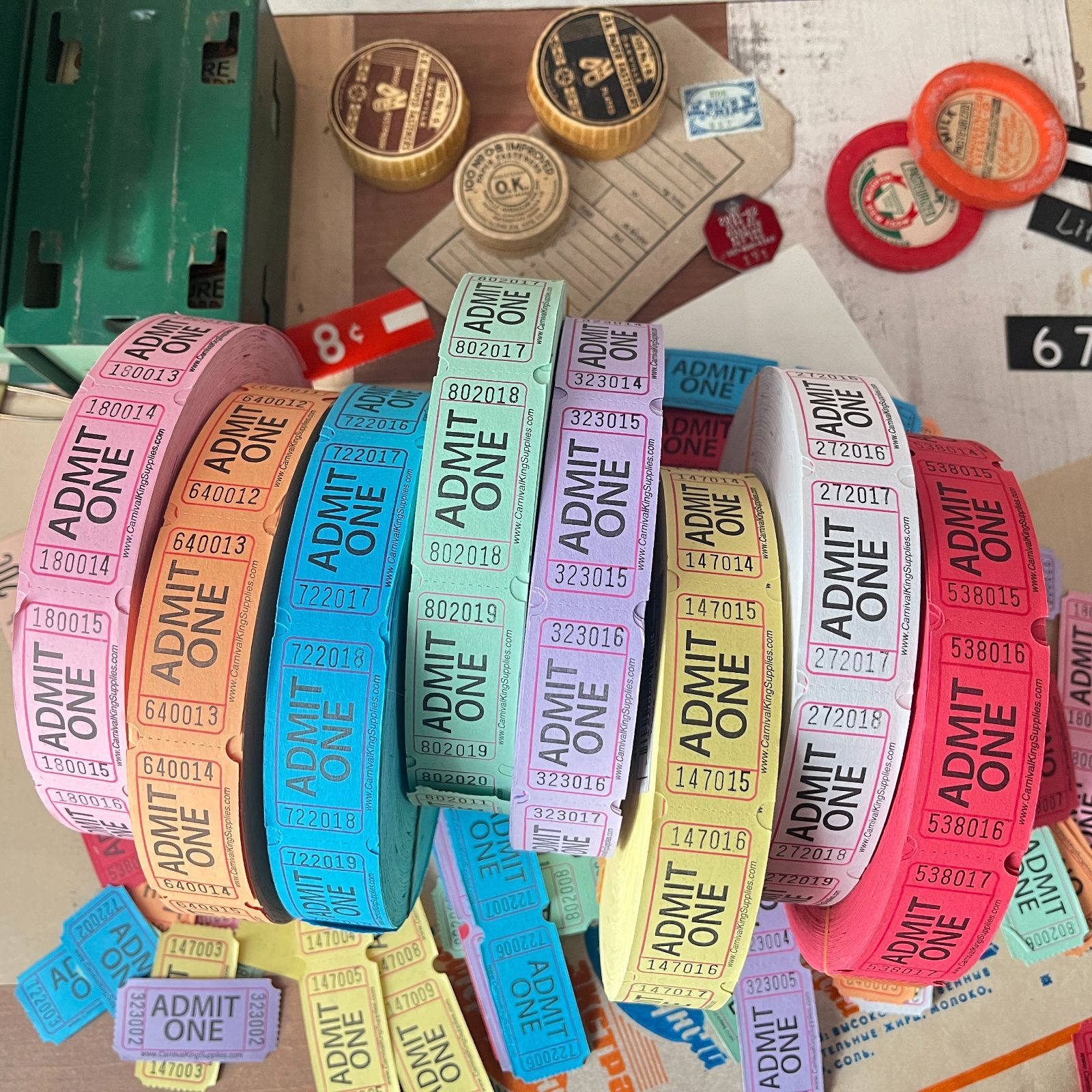 052・A-1379 アメリカチケット 240枚（8色×30枚）ADMIT ONE カラー