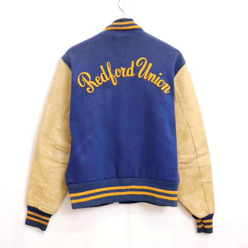 60s vintage レザー切り替え アームレザー チェーンステッチ ウール