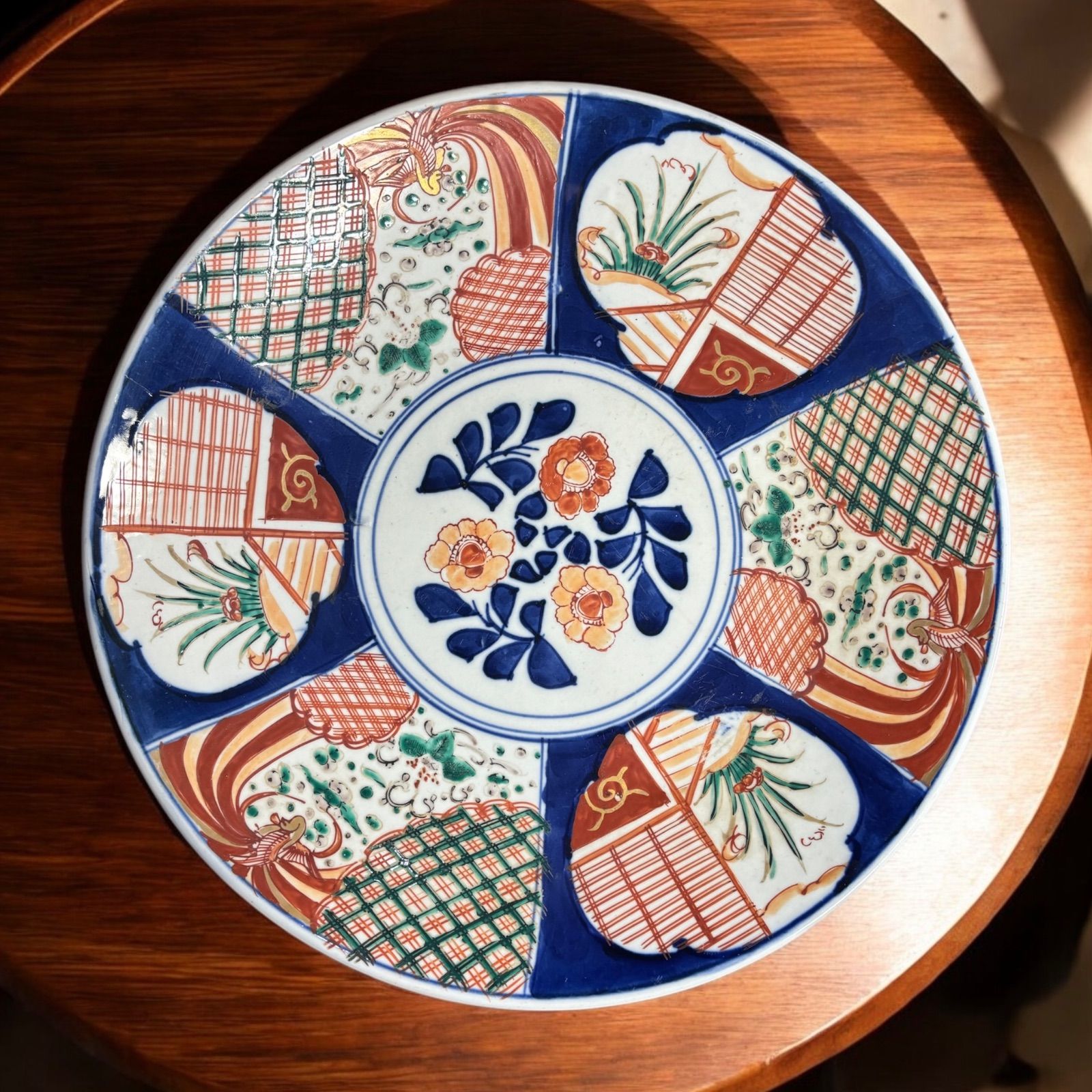 古伊万里 色絵【鶴草花紋】大皿 丸皿 盛り皿 飾り皿 和食器 古美術 和