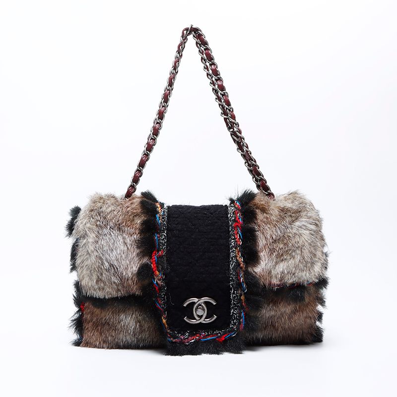 CHANEL シャネル ショルダーバッグ 14番台 ラビットファー ツイード