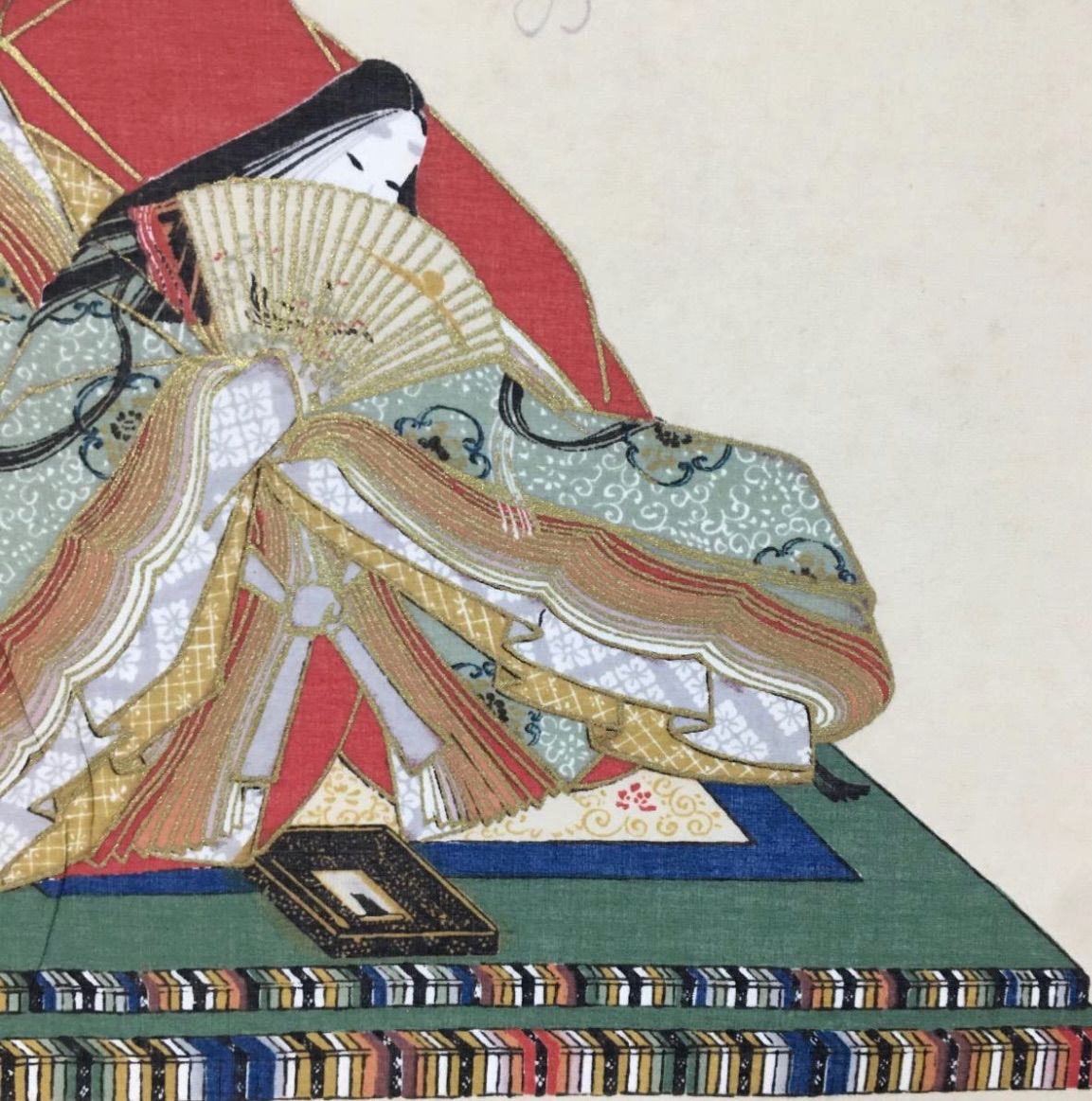 複製］百人一首 狩野探幽「持統天皇」絹本 工芸 金泥 美人画 人物画