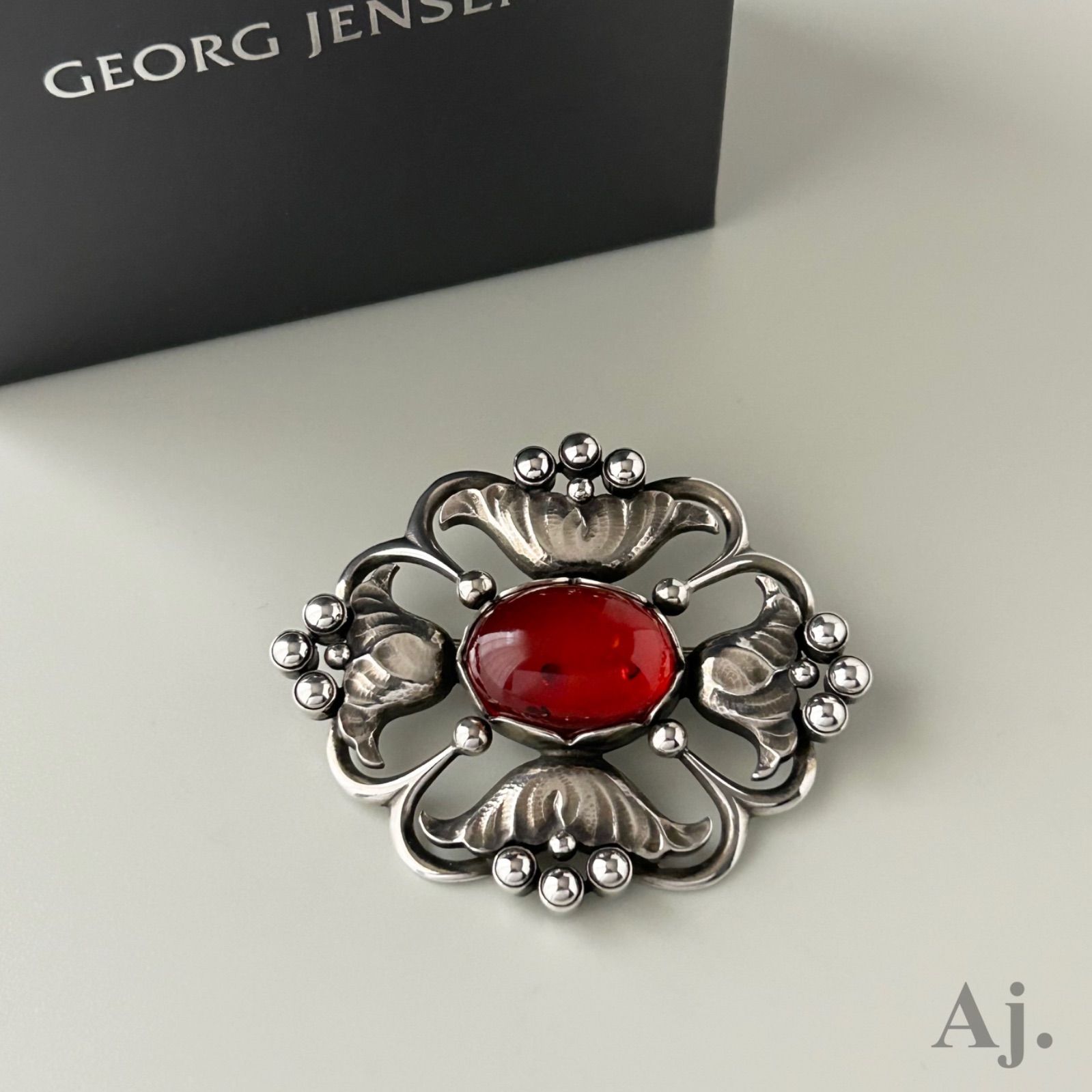 ジョージジェンセン 希少 ブローチ 173 琥珀 AG925 Georg Jensen