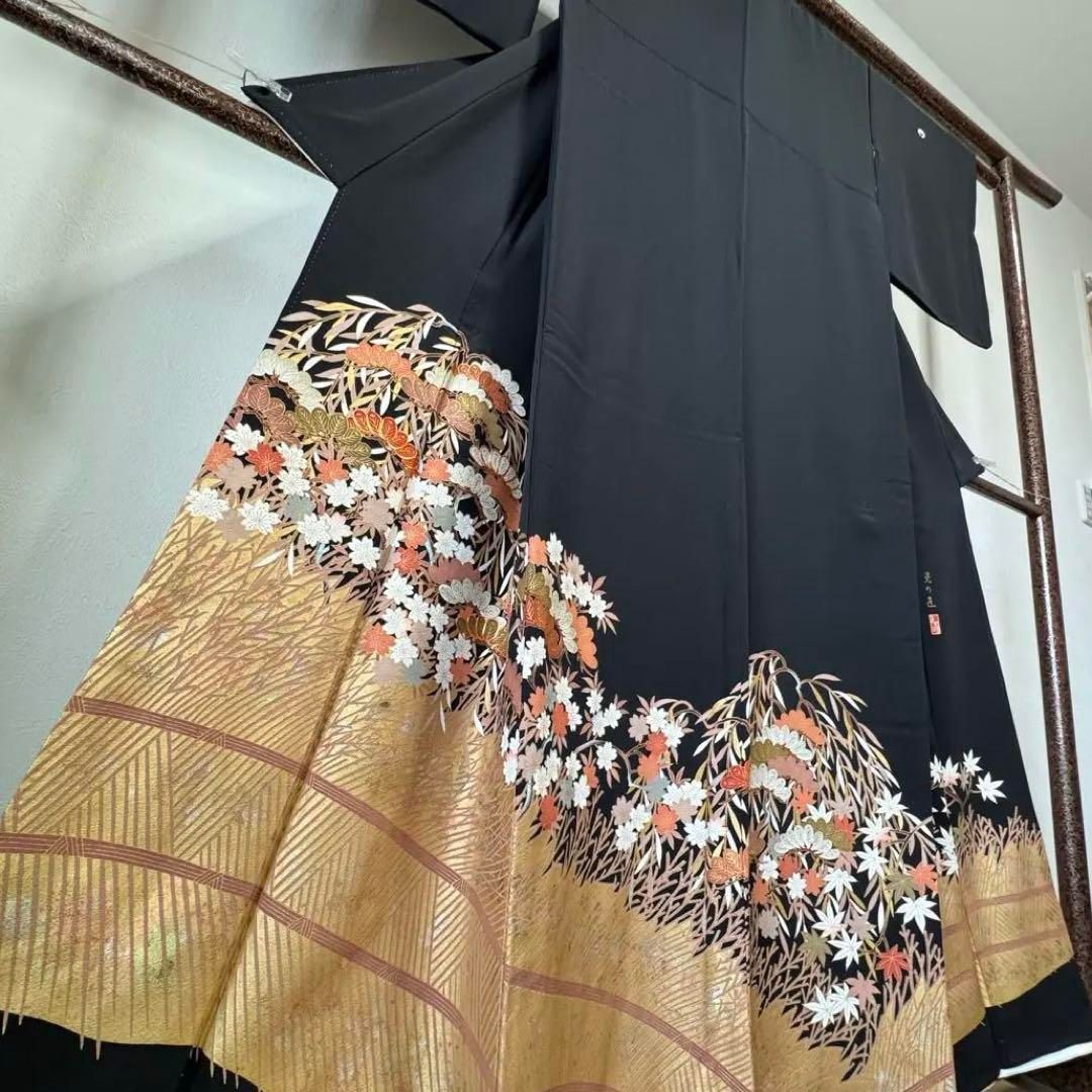 超美品 正絹 着物 豪華 黒留袖 袷 162㎝ 現代 刺繍 金彩 染の匠 - メルカリ