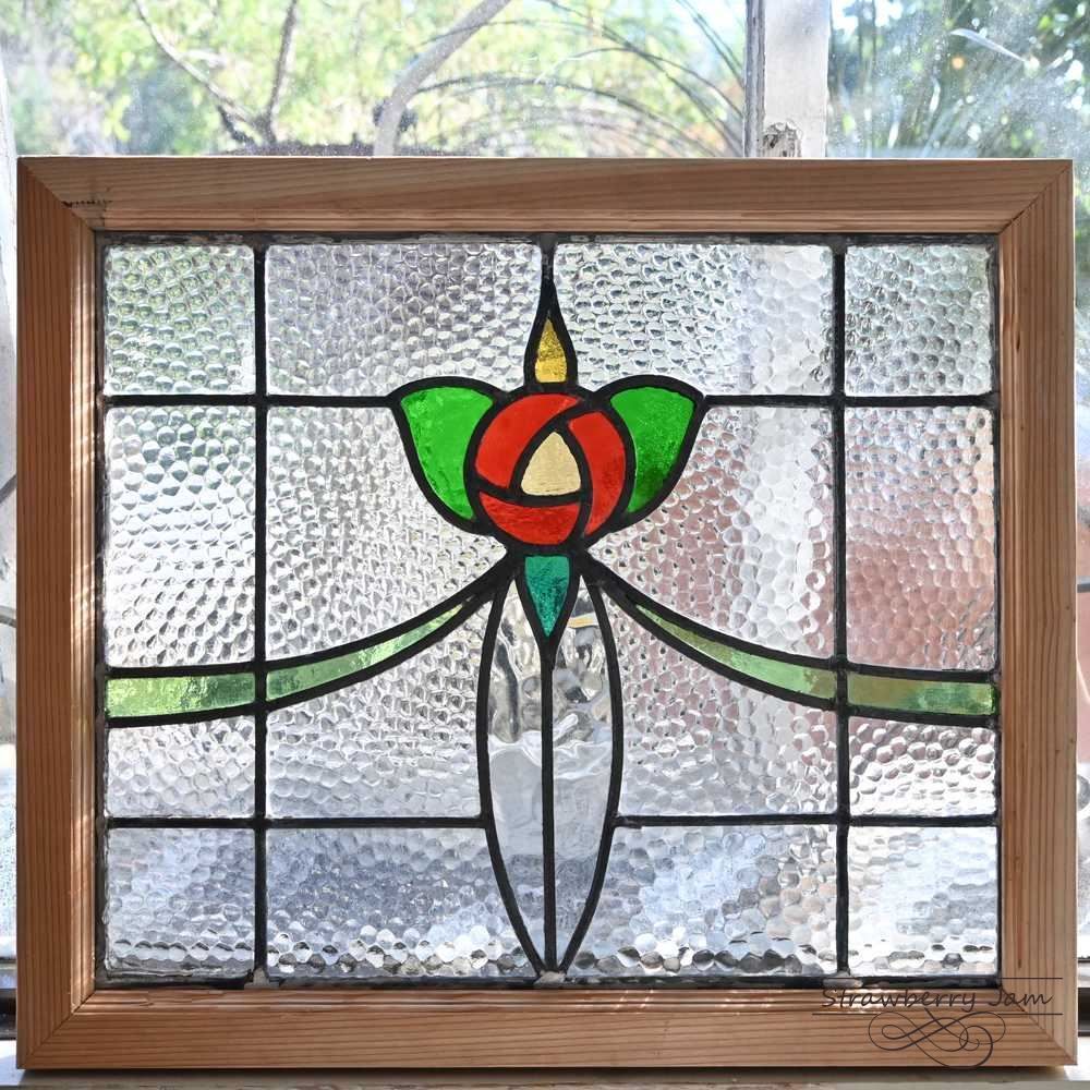 英国アンティークステンドグラス窓枠⁄ガラスウィンドウ⁄建具(84-212-6